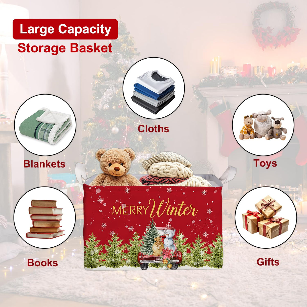 Christmas Snowman Storage Basket, Snowman Storage Box for Nursery Toy and Costume, Christmas Waterproof Rectangular Fabric Box, Cute Winter Snowman Decor Storage Basket, Christmas Party Decor Gifts