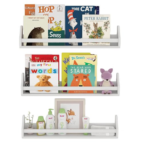 brightmaison Angel 30 inch Long Floating Shelves for Wall, Nursery Decor Toy Storage Shelf & Kids Bookshelf, Set of 3 White