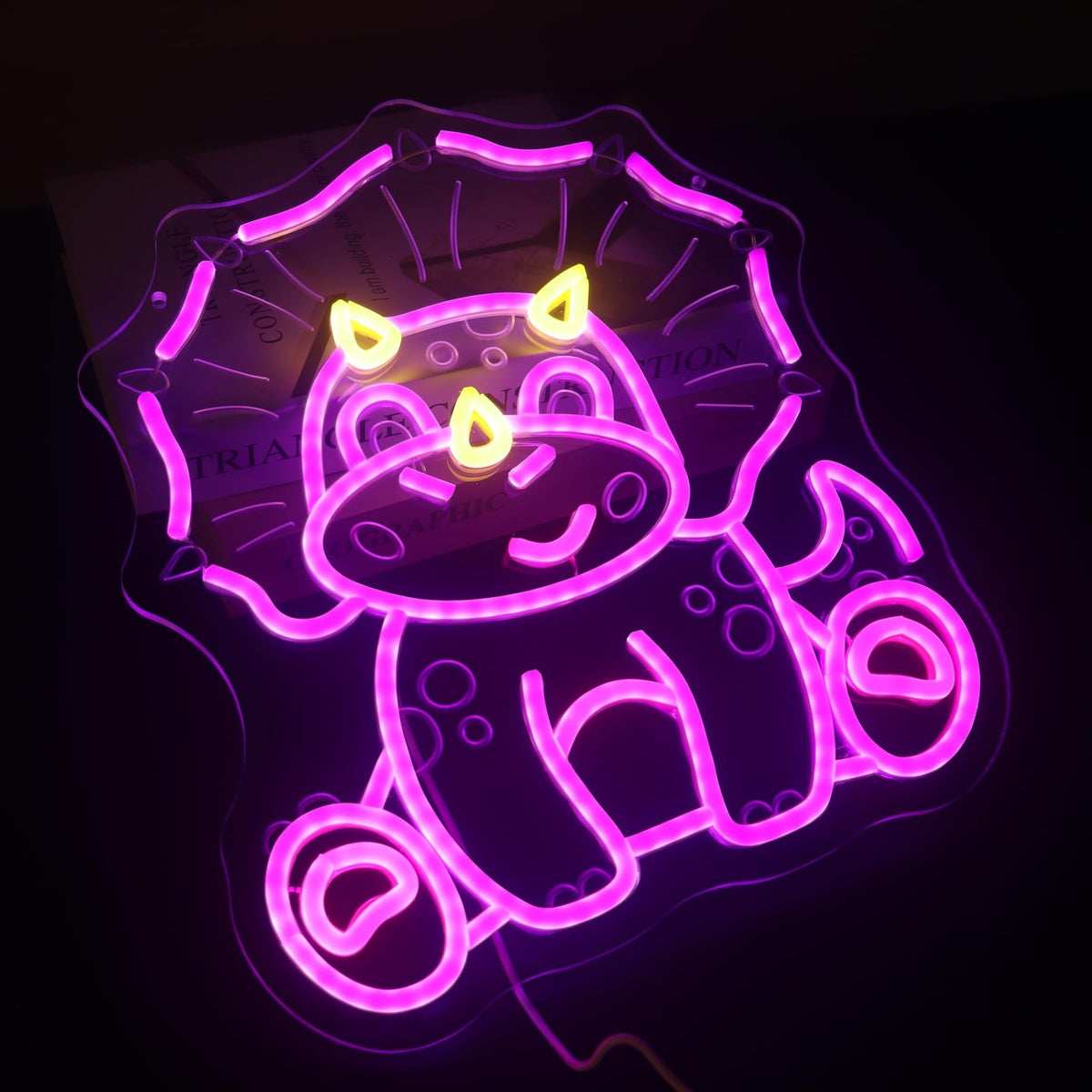 Nordstylee Cute Triceratops Dinosaur Neon Light - Pink Dimmable LED Wall Sign for Girls Room Decor, USB Powered with Hanging Kit, Bedroom Nursery Party Christmas Wall Art Gift for Dino Lovers