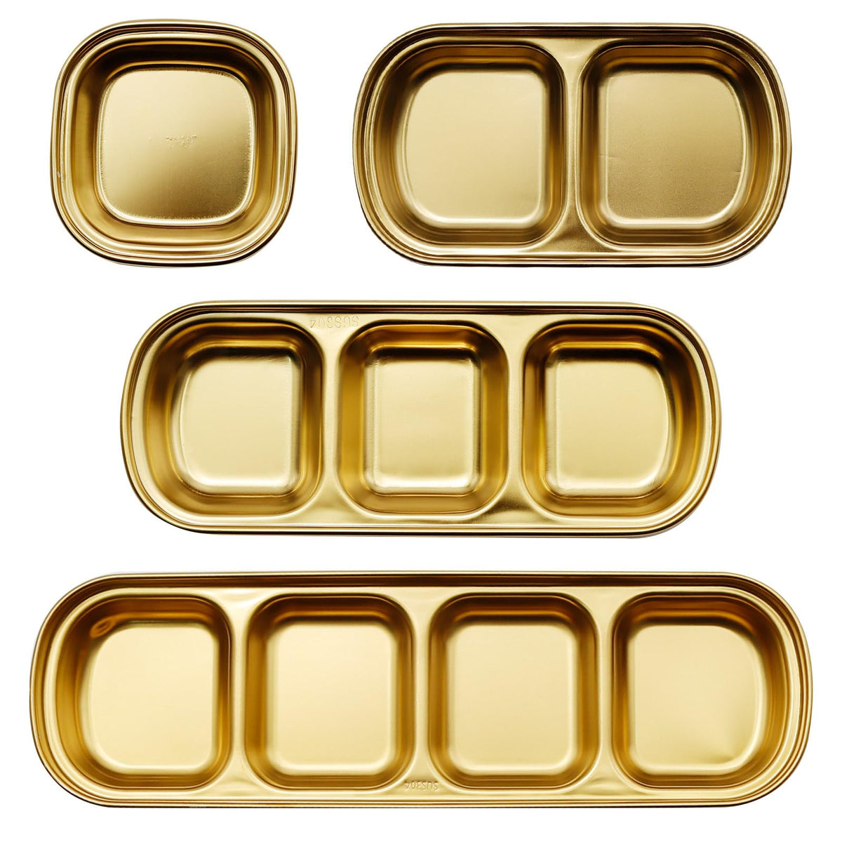 EATAKWARD 4 Pcs Stainless Steel Sauce Dish, Divided Dipping Plates, Divided Seasoning Sauce Dip Bowl, 1/2/3/4 Compartment Sauce Vinegar Seasoning Dishes, Vinegar Soy Spice Condiment Tray for Home