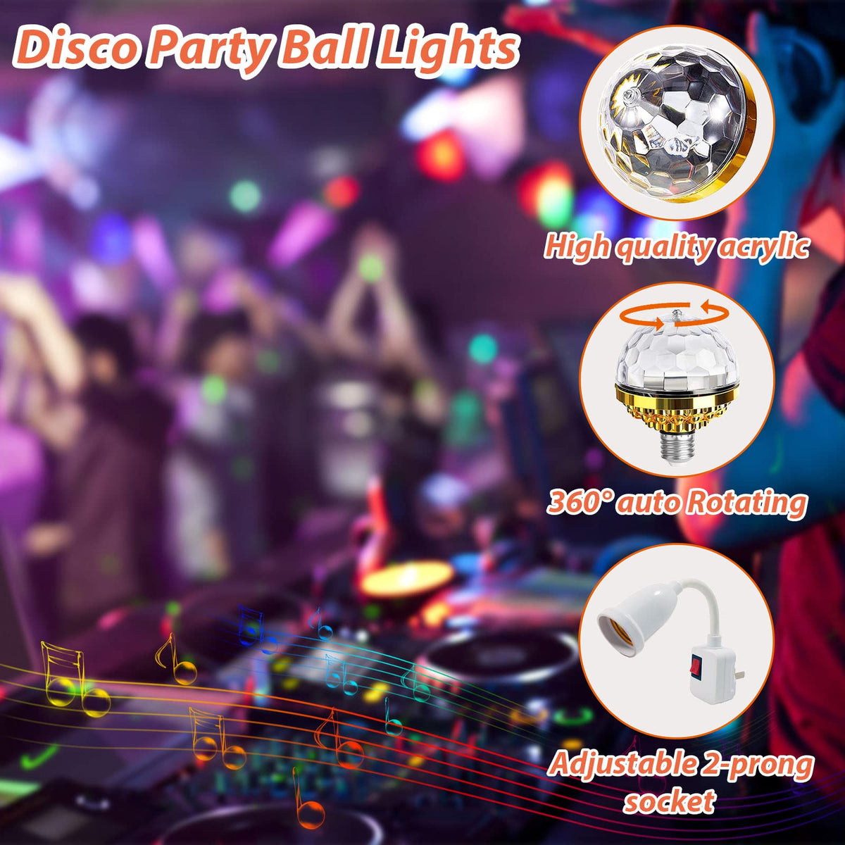 MIKWOAB 4 Pack Colorful Magic Rotating Ball Light, LED Plug in Disco Ball Light, RGB Disco Light Bulb, Party Lights Dj Disco Lights with Sockets for Home Room Dance Parties Bar Karaoke