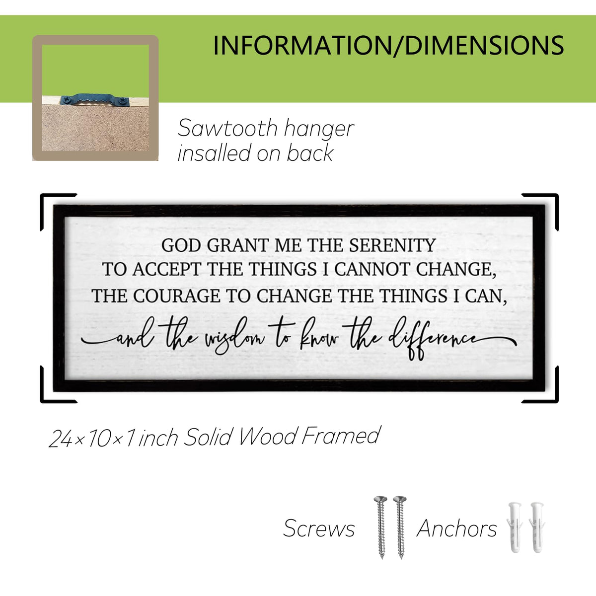 TQianJiang Serenity Prayer Wall Art Decor 24"X10" God Grant Me Sign Large Wood Framed Wall Hanging (Black)