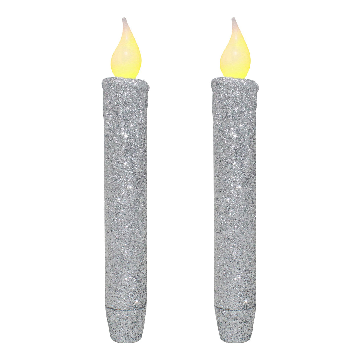 CVHOMEDECO. Glitter Flameless Candles Flickering Battery Operated LED Taper Candles with Timer for Home, Wedding, Halloween, Christmas Decor. Glitter Silver, 6-3/4 Inch, Set of 2