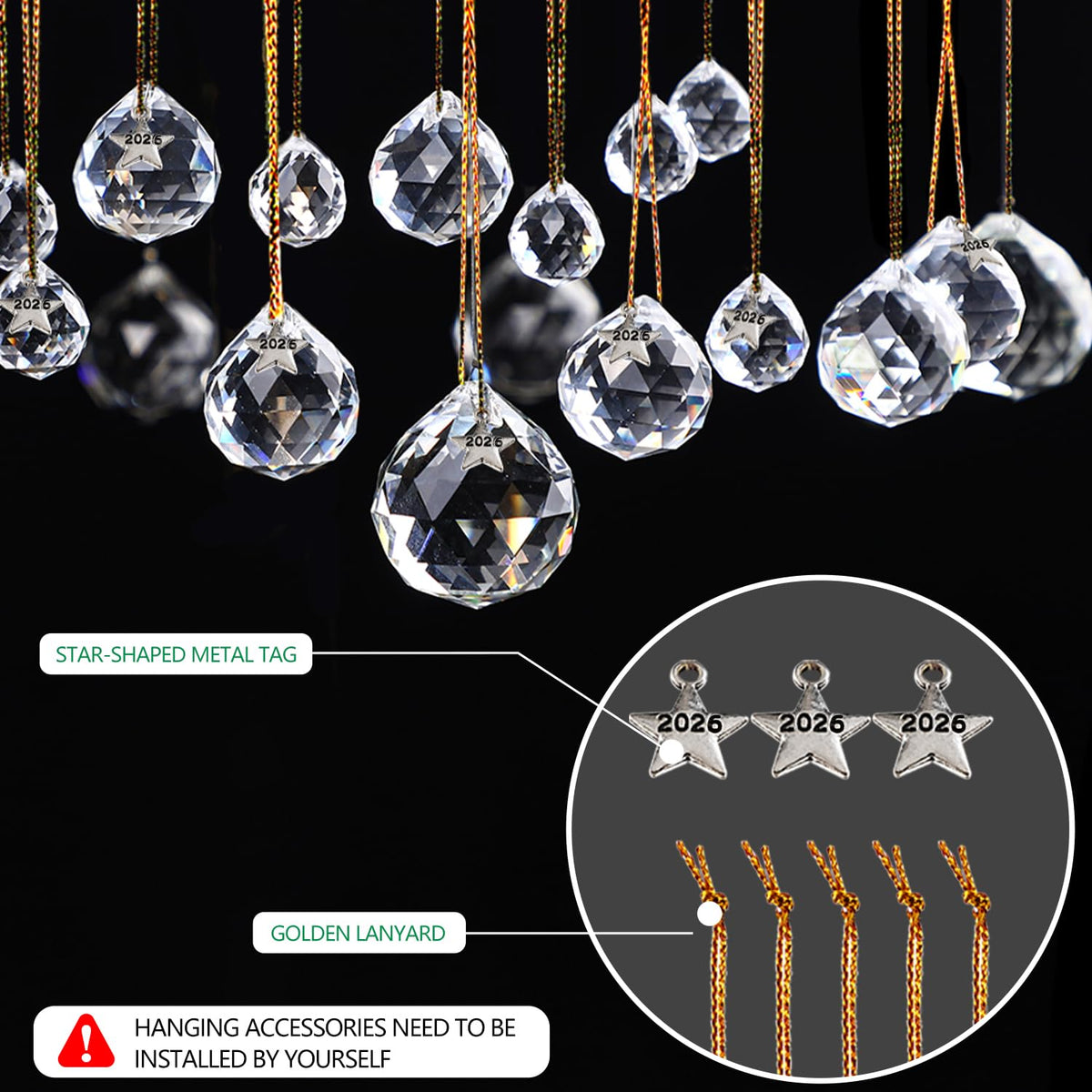 LOULIQIGIFT 13pcs 2026 Crystal Ball Hanging Ornaments Chandelier Crystals