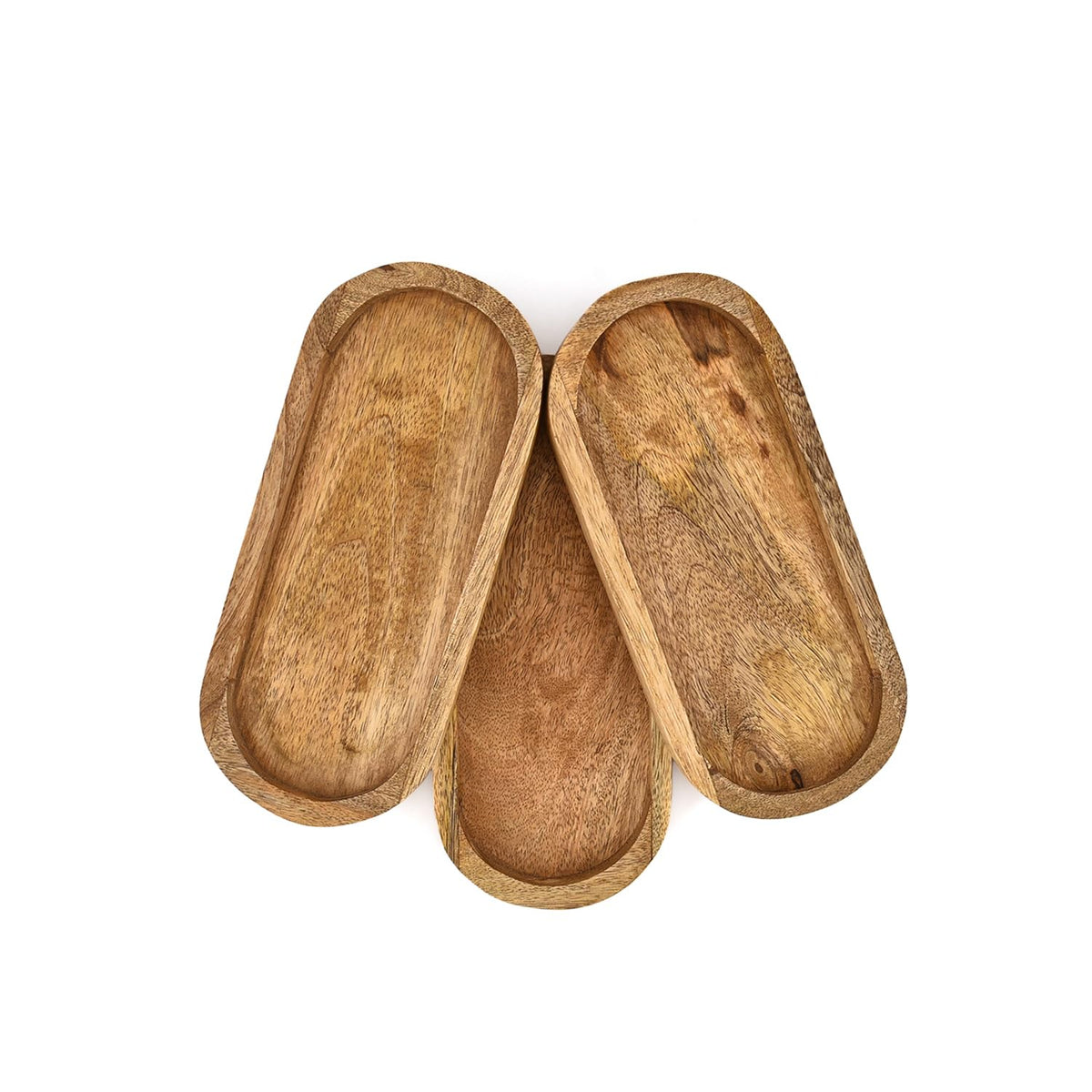 Kimona Platters Mango Wood Set of 3 Elegant Platters for Home Décor Cheese Board for Food, Bathroom, Home Décor (9" X 4" X 0.75")