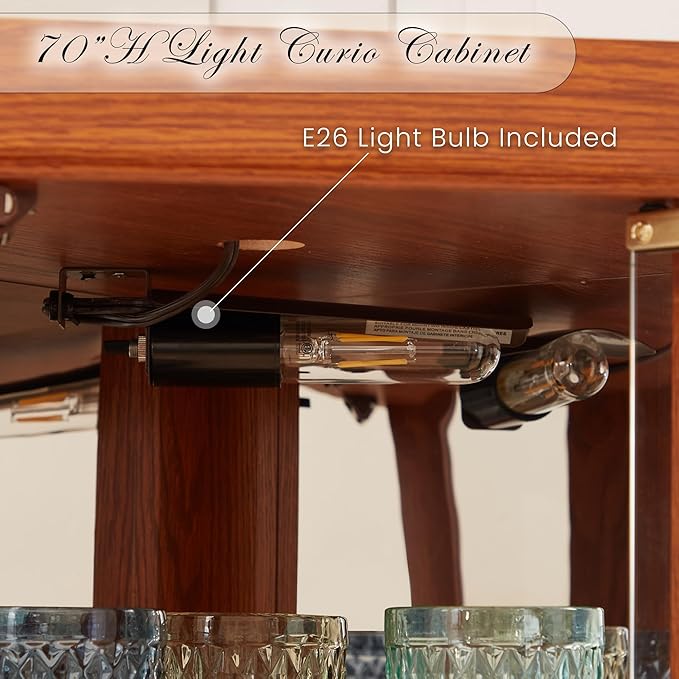 Corner Curio Cabinet, Light Bulb Inclued, Wine Bar China Cabinet