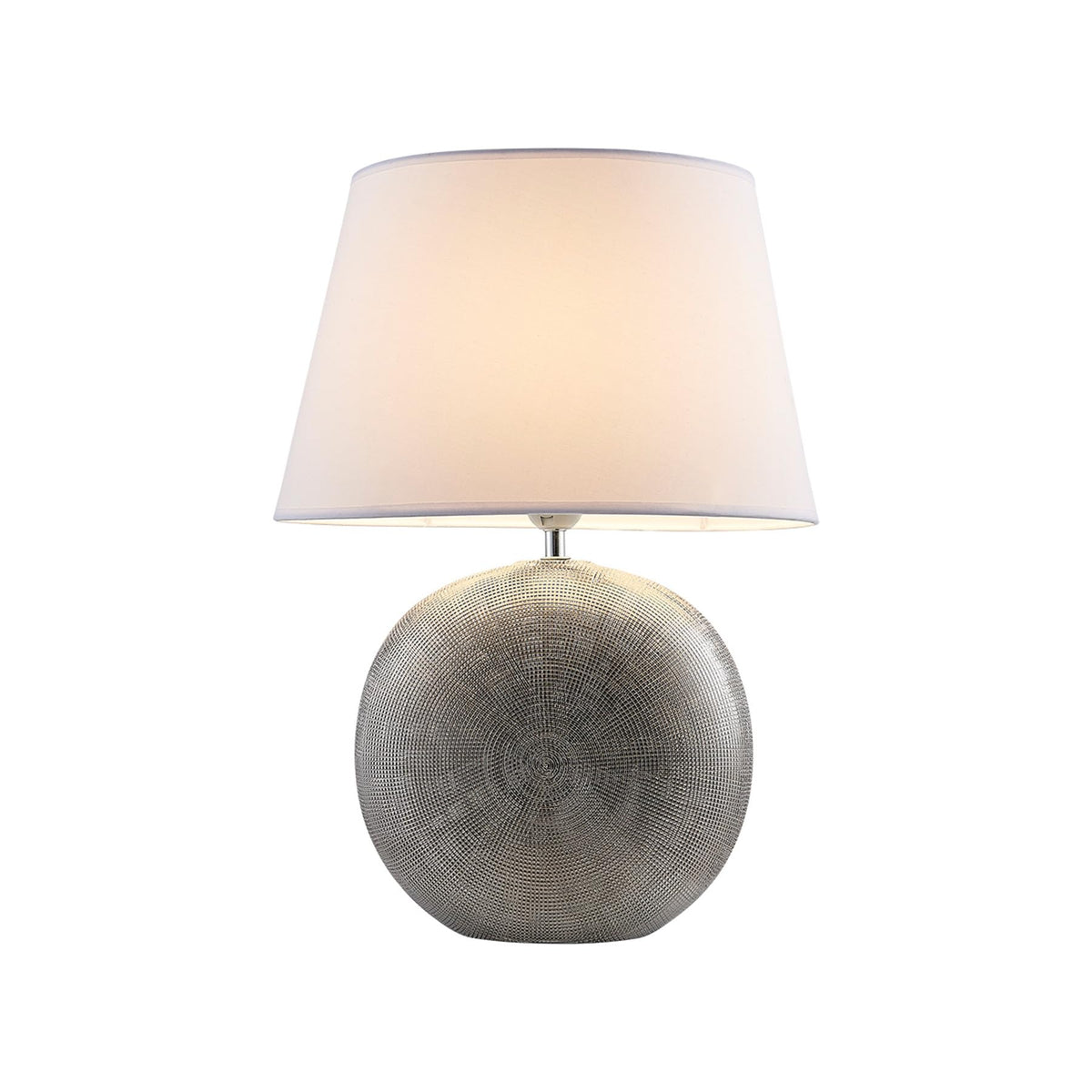 Lucande 19" Modern Ceramic Table Lamp, Silver Jar-Style Base with White Fabric Shade, Elegant Bedside Lamp for Nightstand or Living Room, E26 Base Bulb Not Included