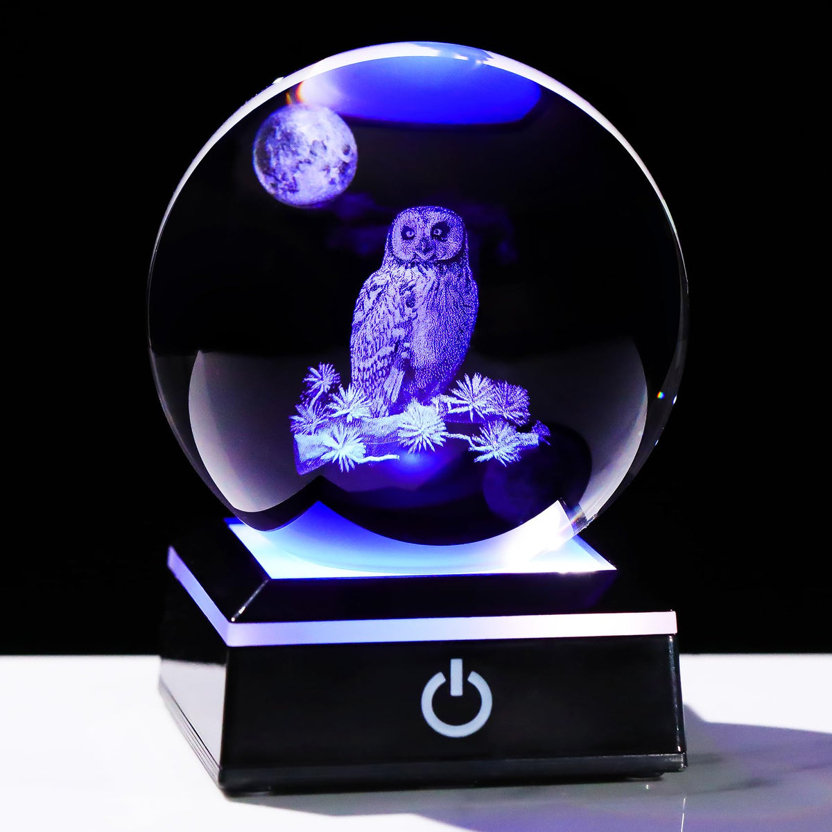 Arikyrist 3D Owl Crystal Ball Figurine with LED Base Laser Owl Gifts for Men Women Owl Lovers on Christmas Birthday Decorative Owl Statue Ball Glass Animals Globe Night Light for Home Decor (80mm)
