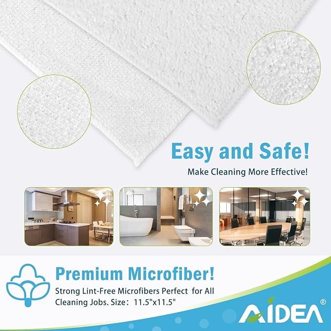 AIDEA Microfiber Cleaning Cloth White 50PK, Cleaning Rags, Lint Free Microfiber