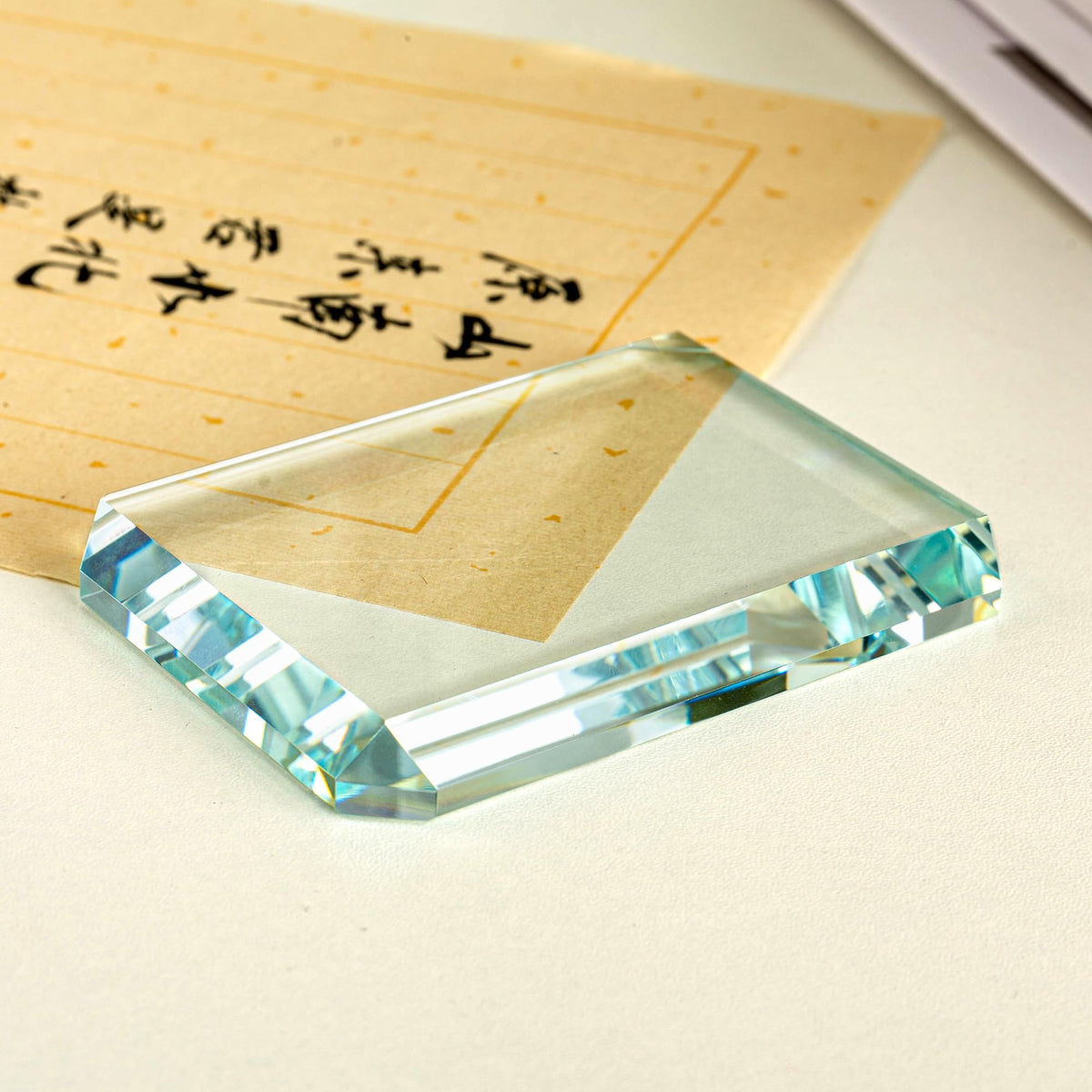Set of 2 Rectangular Glass Paperweight Blocks - Clear Glass Paper Weights - Glass Block Decor Tiles for Office, Home Crafts, Projects, Ornaments (A)