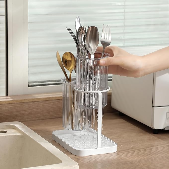 Toothbrush Holders with Drain Tray, 2 Slots Hanging Toothbrush and Toothpaste
