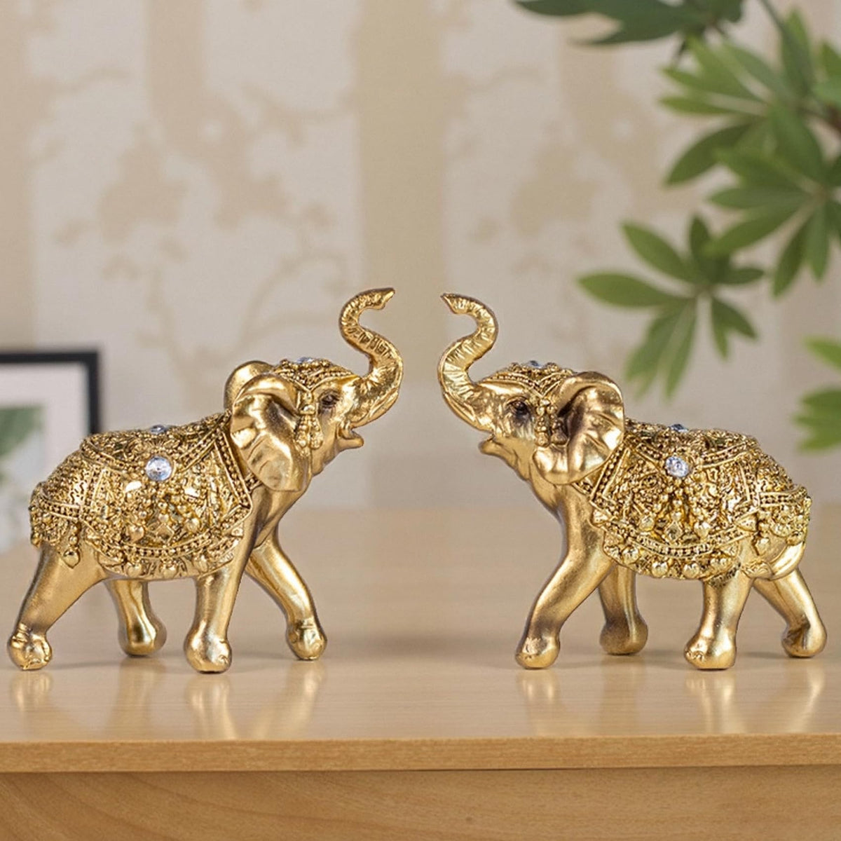 AGKZNTQP Decorative Golden Pair of Elephants Elephant Statues, Home Decoration Statues