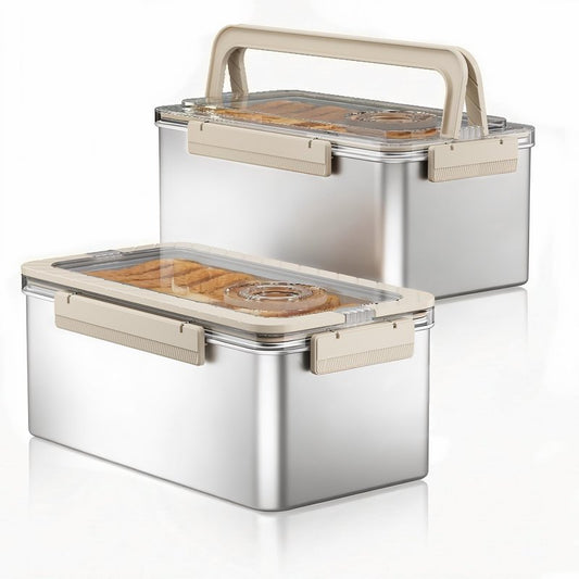 QCQHDU Bread Containers, Time Recording Stainless Steel Corner Fresh Bread Box Airtight Keeper Food Storage Container for Kitchen Countertop Homemade Breadbox BPA Free, 5800ML Large Capacity 2 Pack