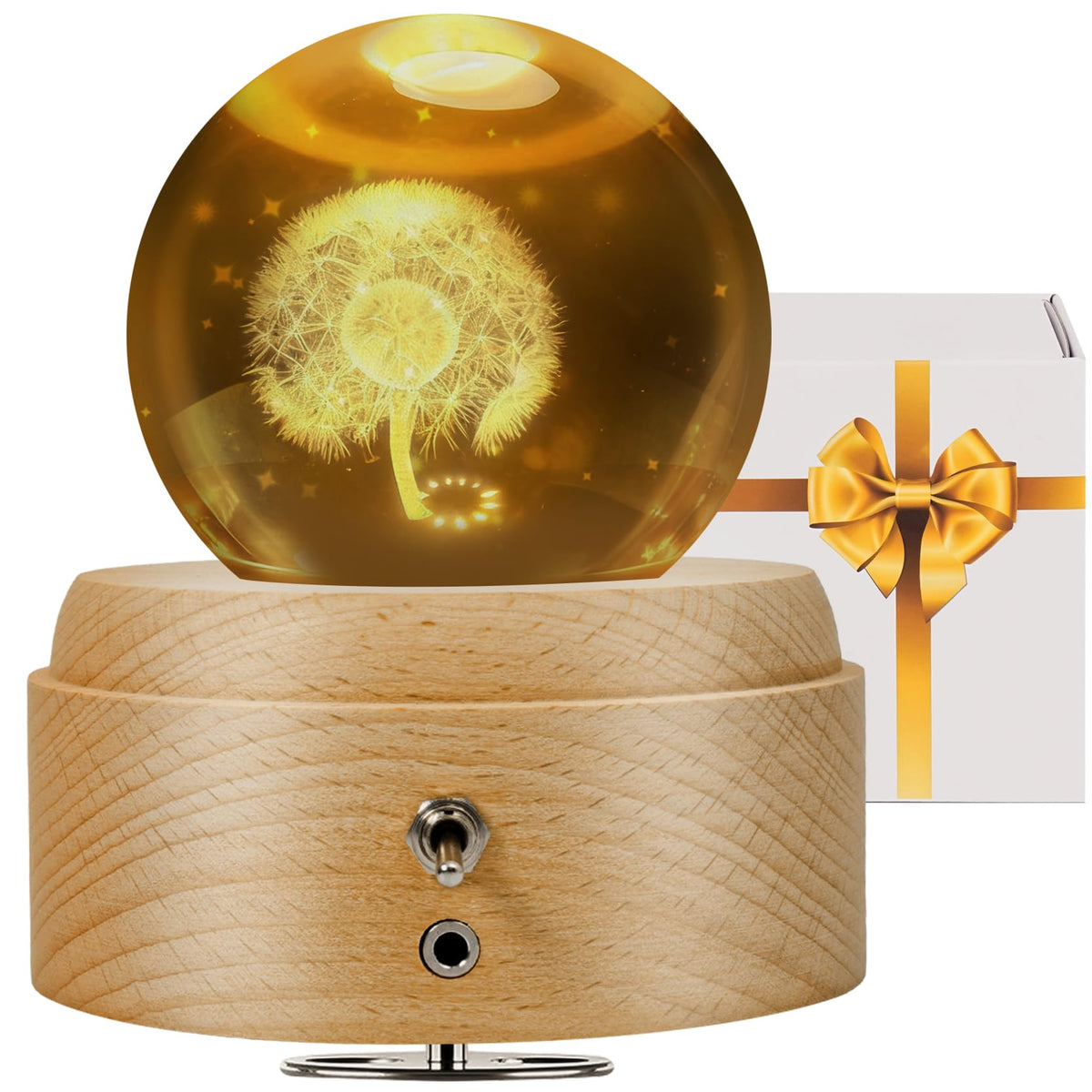 XKELFX 3D Crystal Ball Music Box, with Projection LED Lights, Rotating Wooden Base, Musical Box Gift for Birthday, Christmas, Valentine's Day, for Women Mom Daughter Girls (Dandelion)