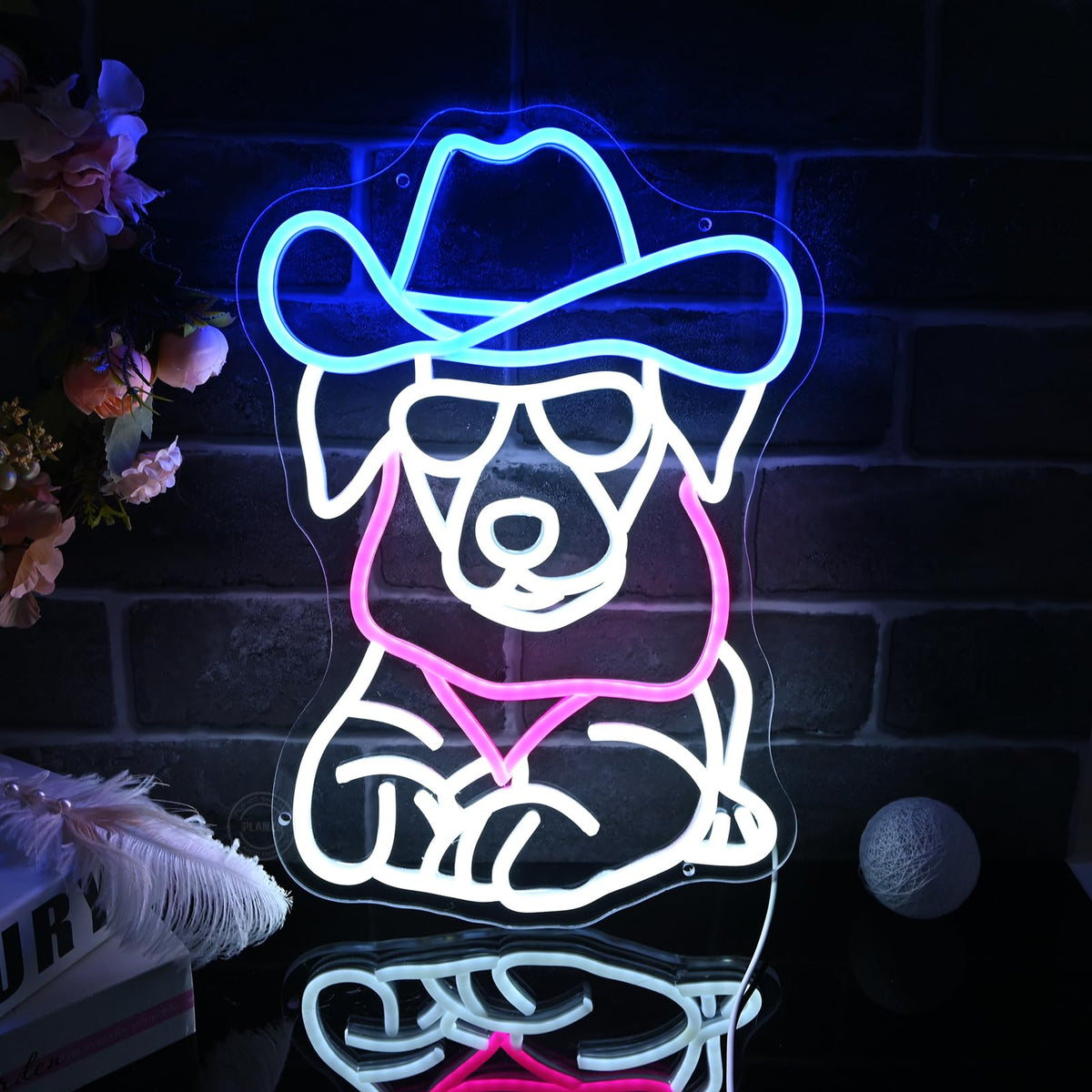 Planzo Cowboy Dog Led Neon Sign Light Bedroom Game Room Man Cave Bar Pub Club Home Wall Sign Decor USB 16.14"X12.4"
