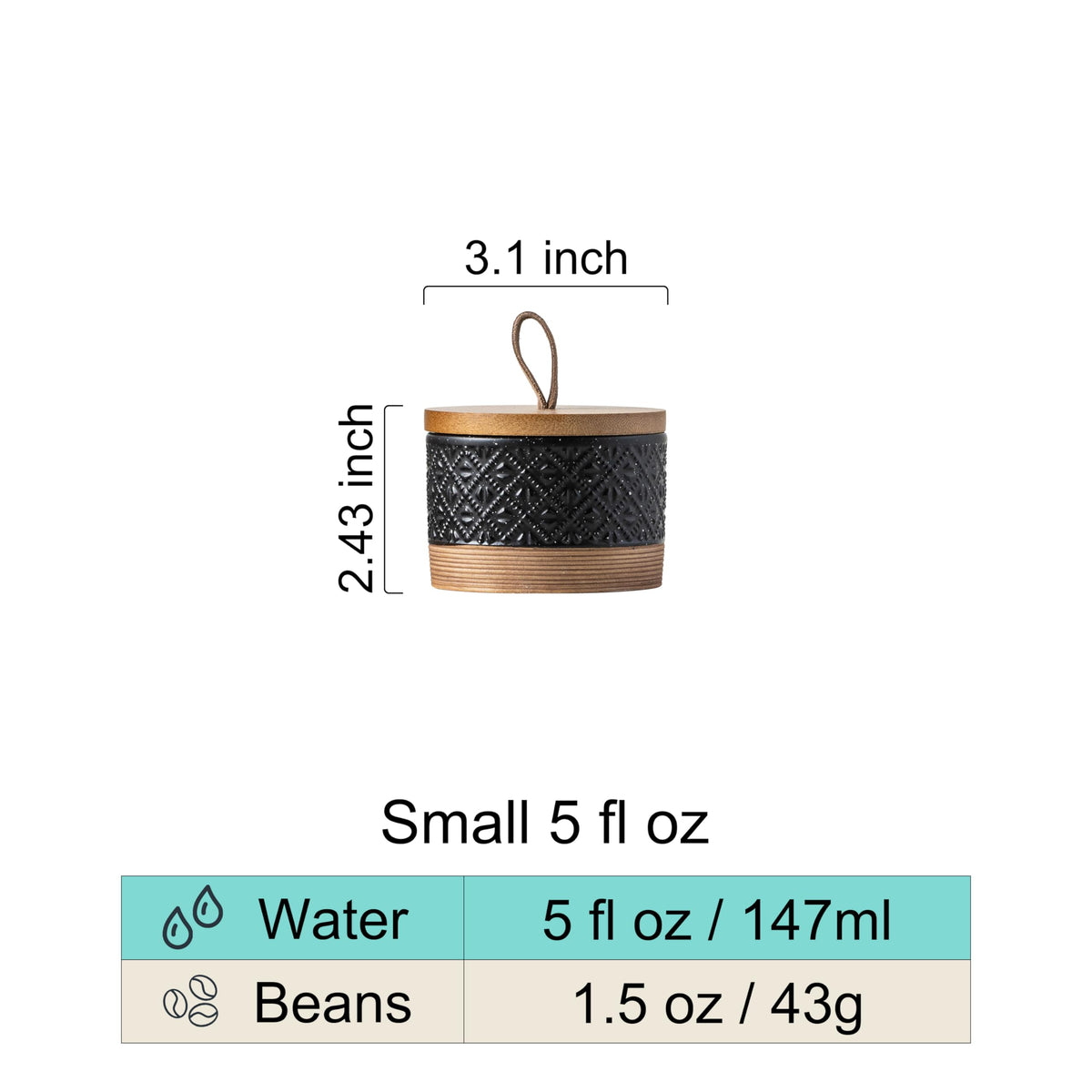 Miamolo Mini Ceramic Jars with Airtight Lid, Coffee Container Canister Kitchen Food Storage Jar with Lid for Spice Sugar Tea Bag, Stackable Decorative Jars for Countertop, Pantry, Black & 5 fl.oz