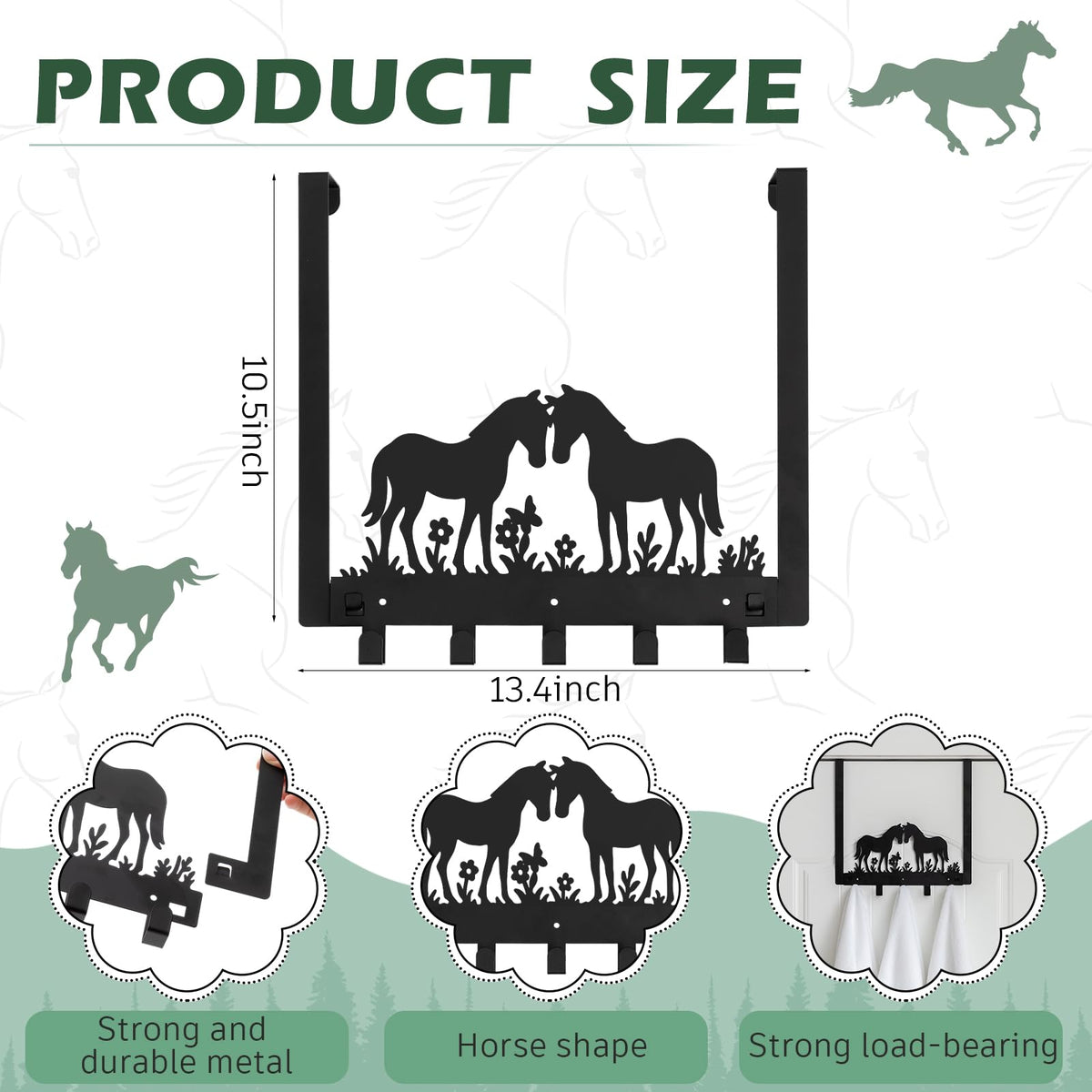 Reallnaive Horse Over the Door Hooks Bathroom Decor Hanger Wall Mount Rack Holder for Towel, Hat, Coat, Cloth, Keychain, Bag, Christmas Party Gift