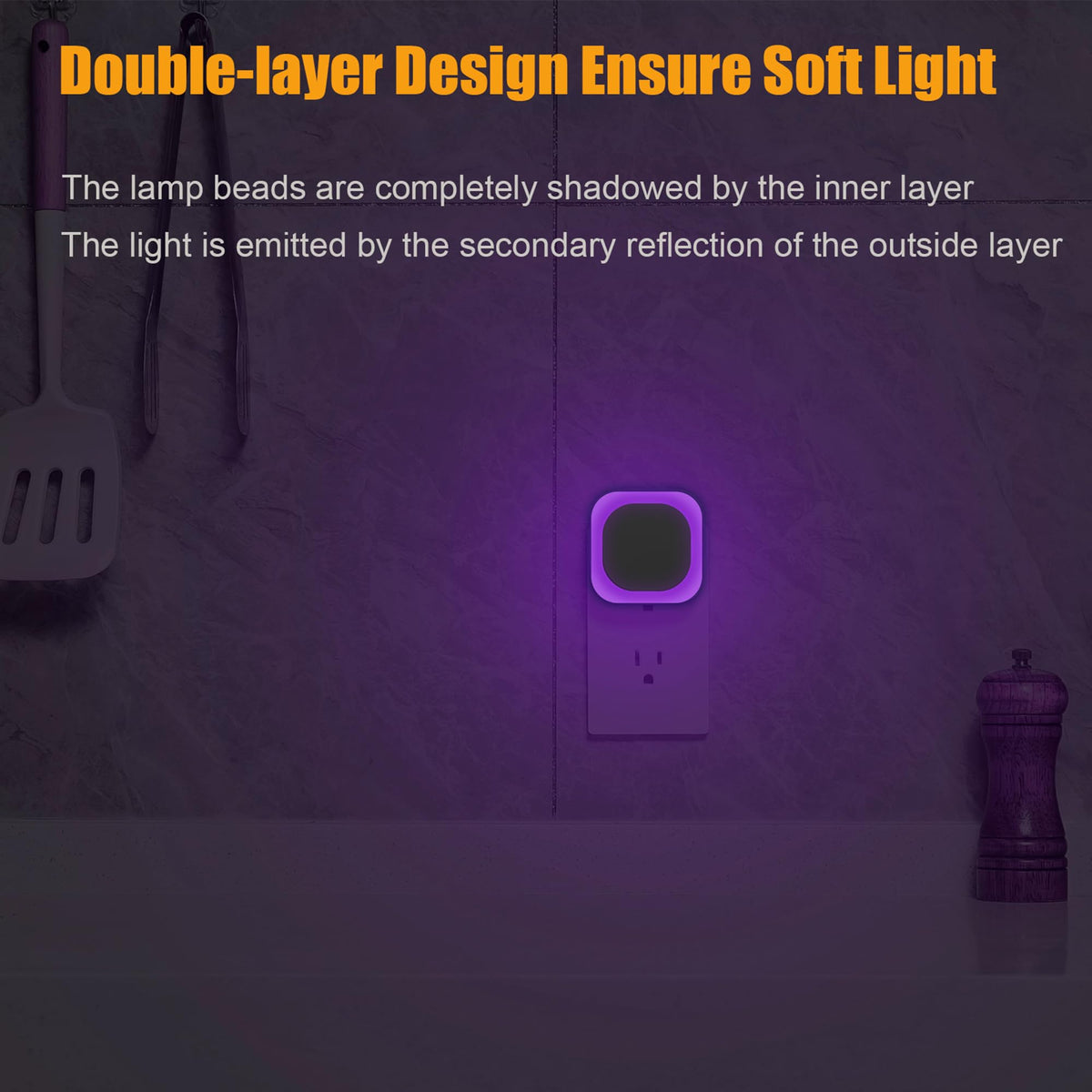 YUNLEX 2 Pack Purple Night Light, Gentle Eye-Care with Dimmable Soft Glow & Indirect Reflection, Auto Dusk to Dawn Sensor, Plug in Nightlight for Meditation Corner, Creative Studio, Bedroom, Bathroom