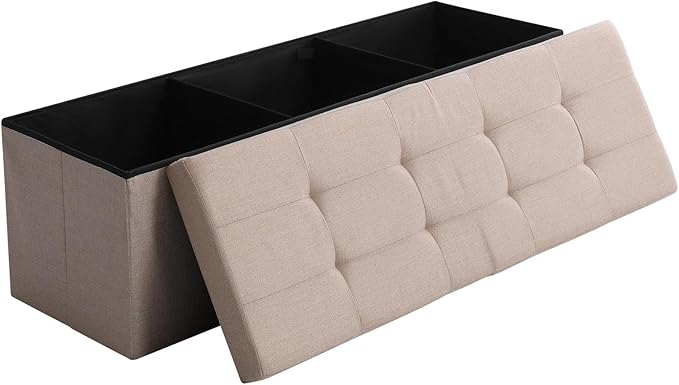 45.3 Inches Storage Ottoman Bench Foldable Seat Footrest Shoe Bench End of Bed