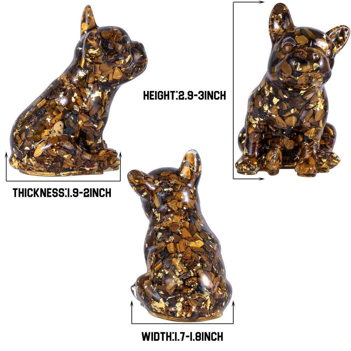 SUNYIK Resin Crystal Stone French Bulldog Statue, Reiki Healing Stone Animal Figurines Decor for Home Office Desk Tabletop, Tiger's Eye