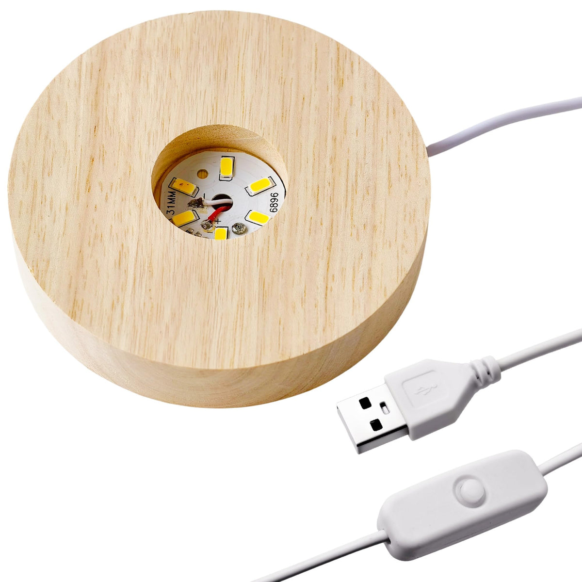 vskikris Wooden LED Light Display Base, Round Lighted Lamp Stand Desk Table Holder (with USB Cable Switch) - Warm Light Version for Crystal, Glass, Acrylic, 3D Resin Lamp Models