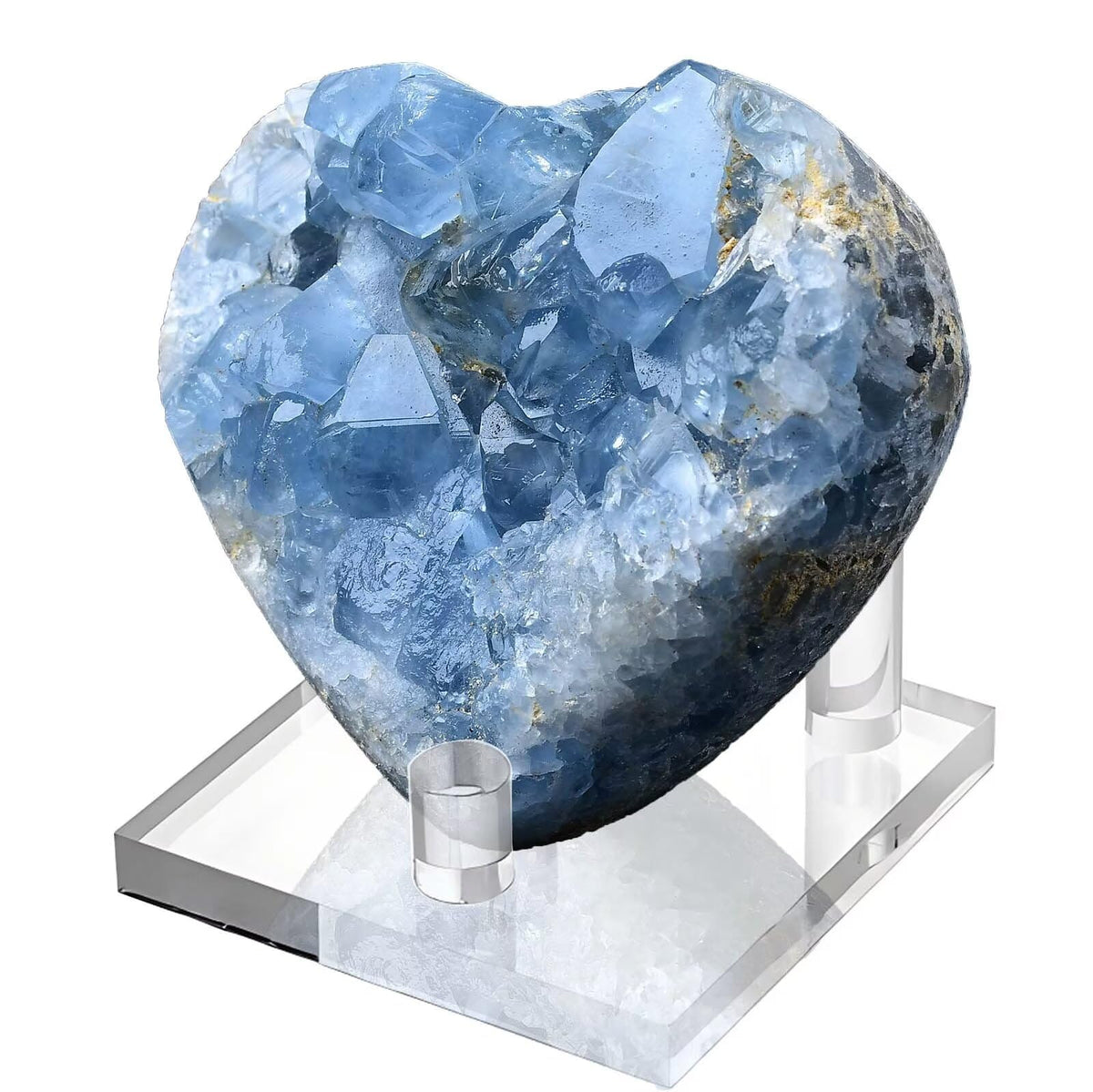 FZBHRO Extra Large Blue Celestite Geode Heart Healing Crystal Stone Collection Mineral Specimen with Stand Home Office Decor 6.6-7.7 Pound