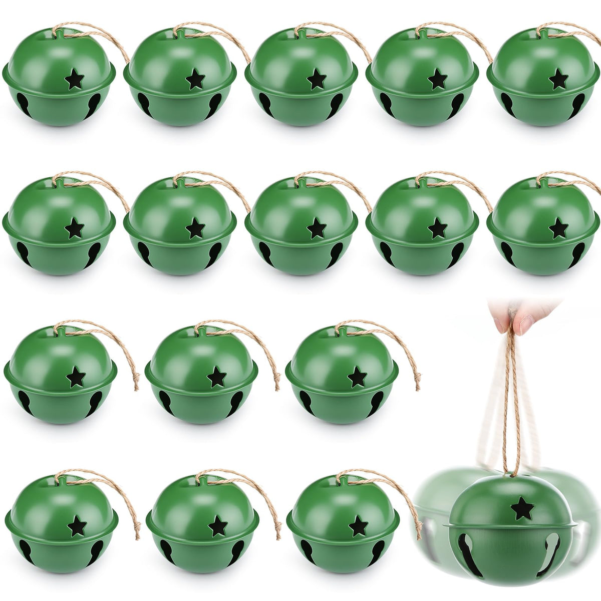 Zhengmy 8 Pcs Jumbo 3.15'' Christmas Star Cutouts Bells for Craft Large Bells Xmas Ornament Christmas Tree Decor (Green)