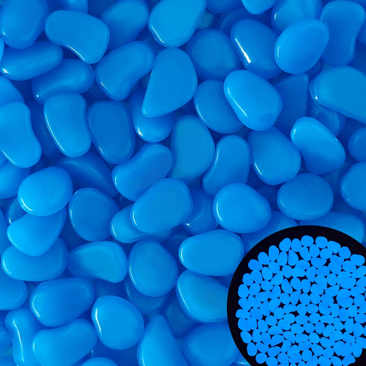 200PCS 1-1.2" Blue Glow in The Dark Pebbles Fish Tank Rocks Outdoor Glowing Rocks Luminous Stones for Walkway Pathway Backyard Glow in The Dark Rocks for Garden