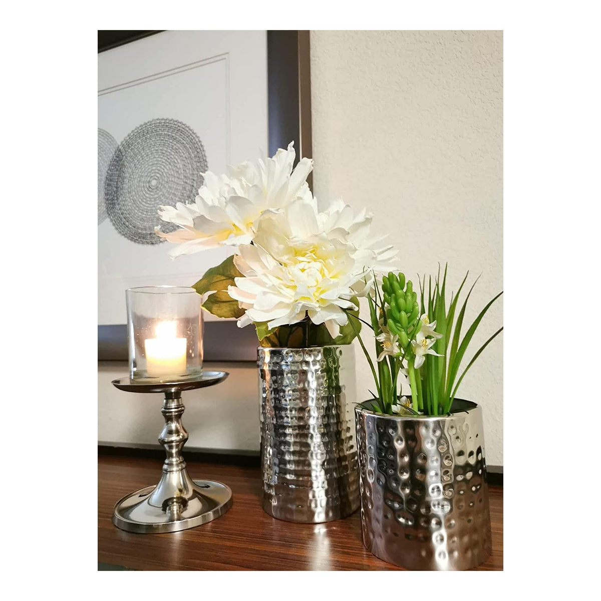 Hosley Aluminum Metal Decorative Pillar Candle Holder Silver Finish for Candles or Display, 5Inch High - Ideal for Weddings, Parties, Events, Home Decor, Gifts, Elegant