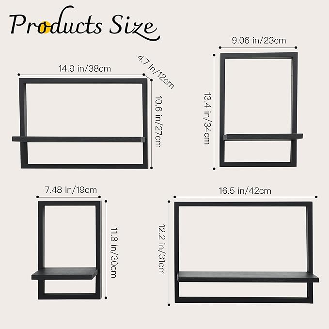PHOENANCEE Square Floating Shelves, Framed Wall Shelf Decorative Set of 4