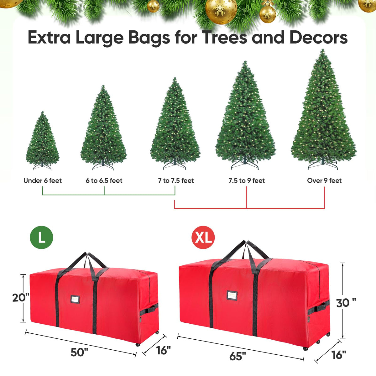 BALEINE 7.5 ft Rolling Christmas Tree Storage Bag, 2 Swivel Wheels for Easy Moving, Heavy Duty 600D Oxford Fabric Extra Large Artificial Christmas Tree Bag with Reinforced Carry Handles (Green)