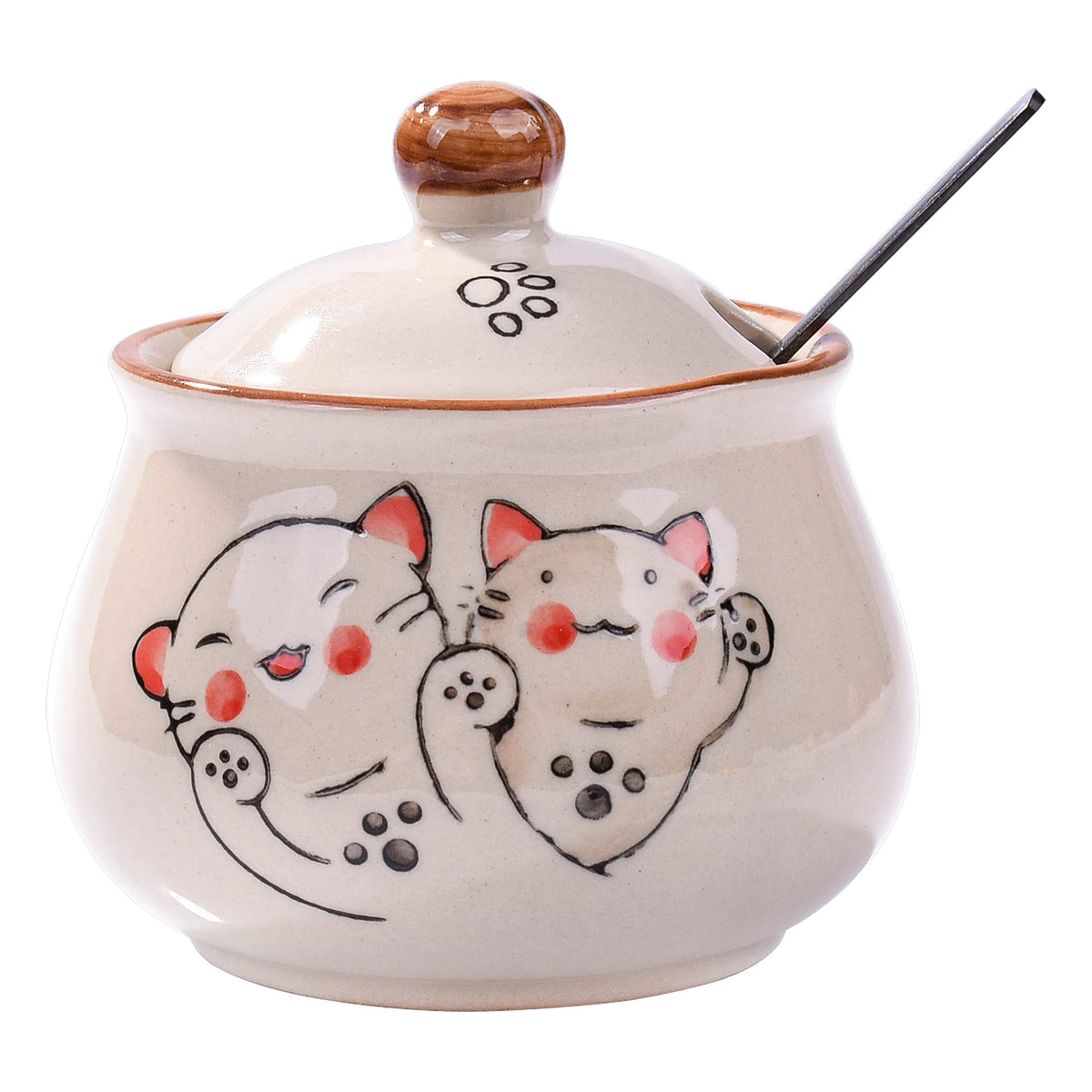 LMRLCS Ceramic Sugar Bowl with Lid and Spoon, Japanese Sugar Bowl with Spoon and Lid (Style 2)