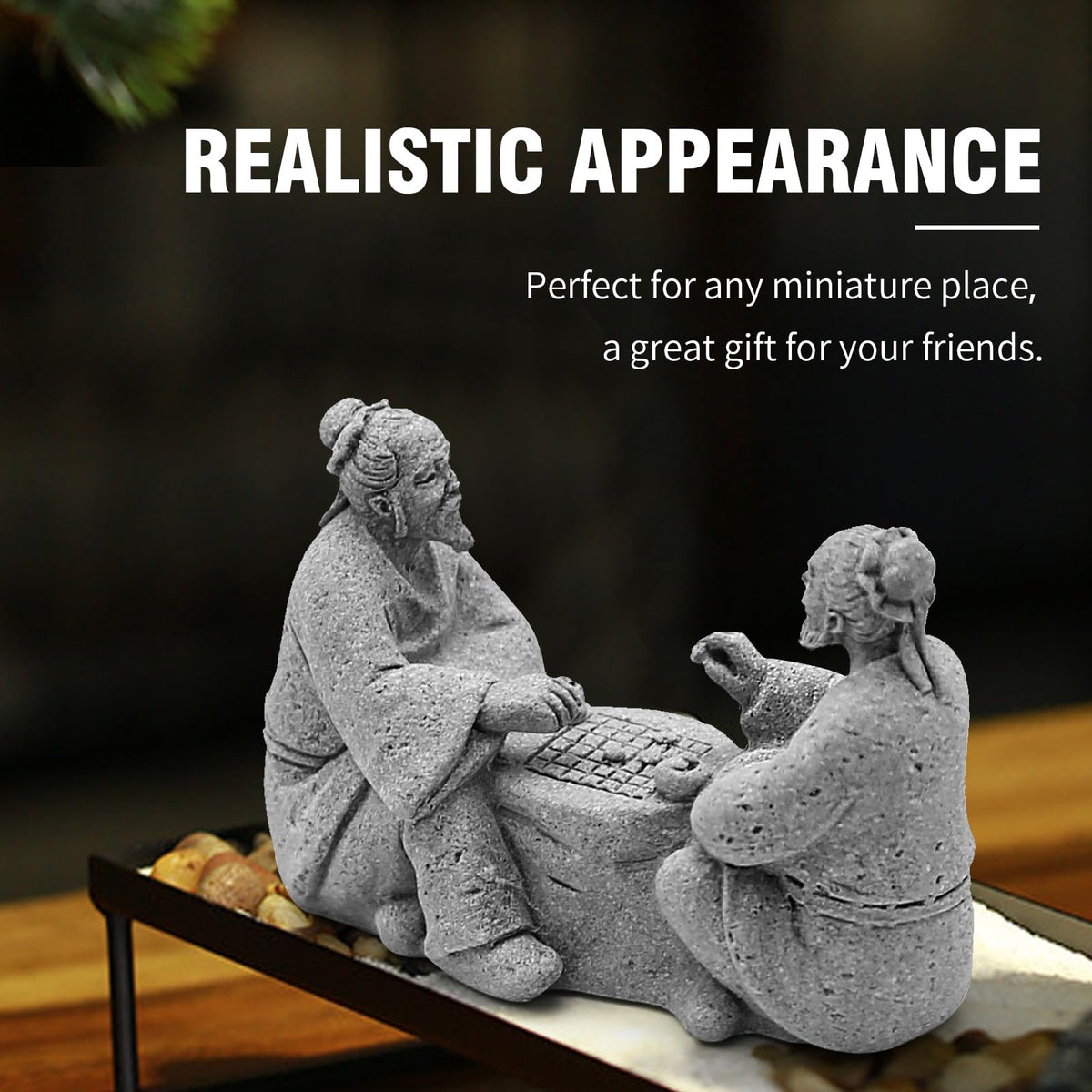 Hoypeyfiy 3Pcs Playing Chess Old Man Statue,Garden Figurines Set,Zen Garden Accessories,Outdoor Decor Sandstone for Bonsai,Micro Landscape Decoration,Garden,Patio,Yard,Lawn,Backyard