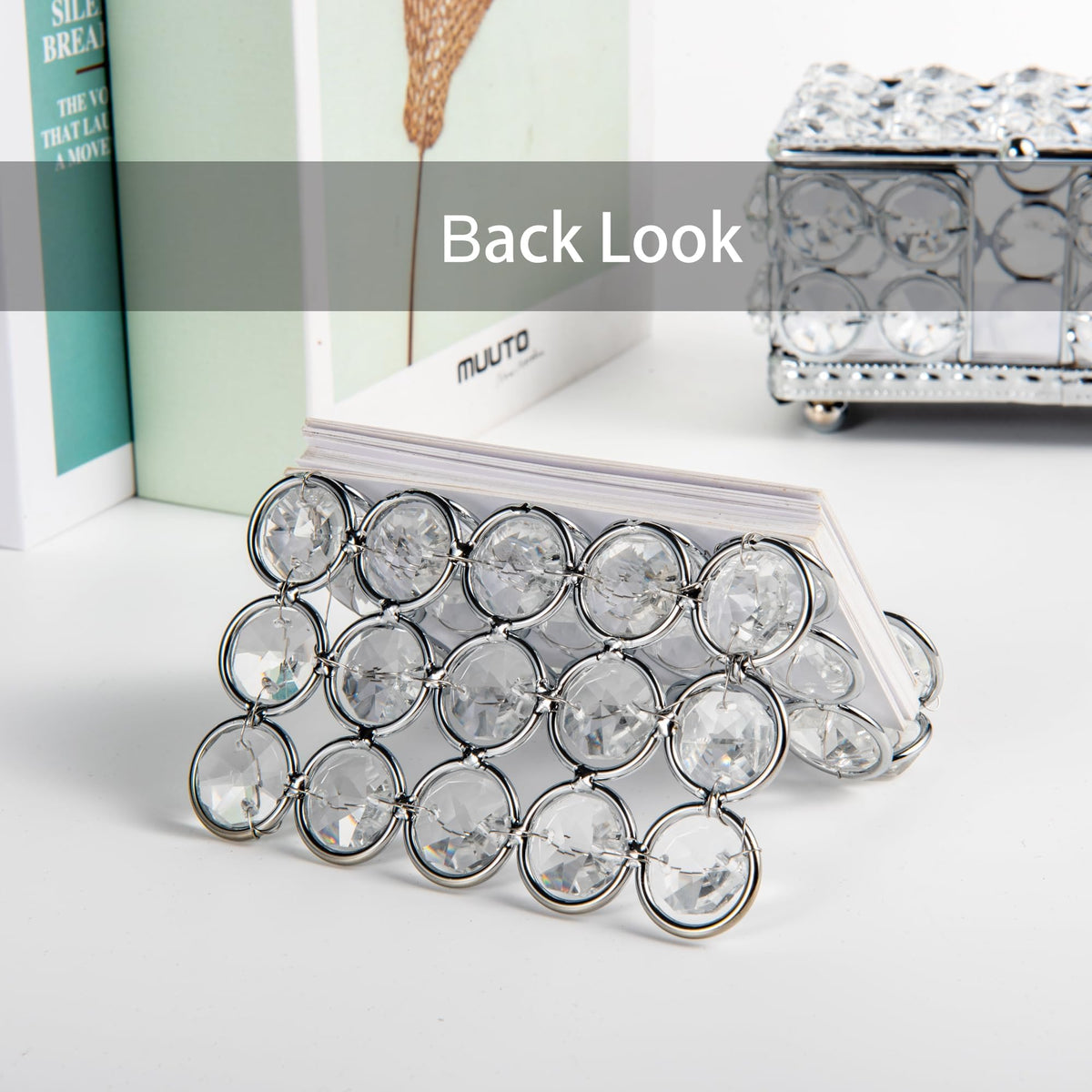 Feyarl Crystal Business Card Holder Stand Office Business Name Cards Display Sparkly Desktop Gift Card Photo Organizer Storage for Office Meeting Desk Front