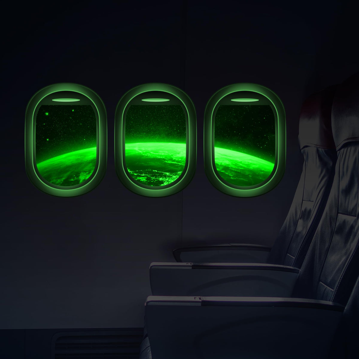 Glow in The Dark 3D Space Wall Decals, Set of 3 Galaxy Window Stickers for Wall, Space Themed Room Decor for Kids Boys (Green)