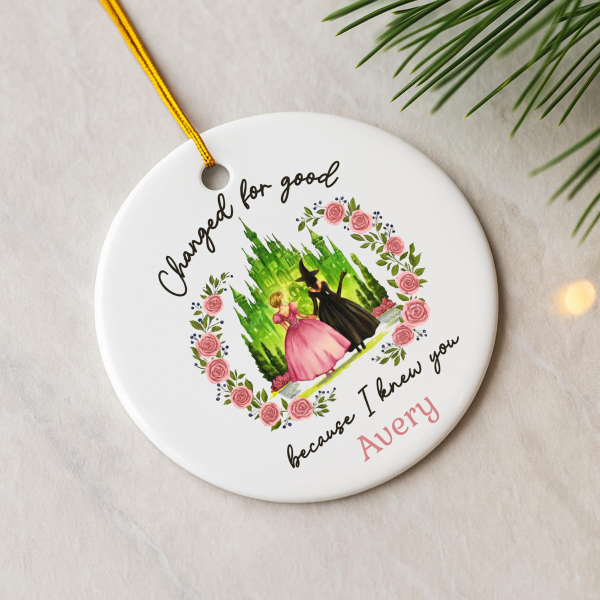 Wicked Christmas Glass Ornament, Elphaba Glinda Ornament, Change for Good, Friendship Broadway Wicked Musical (Ceramic, 1)