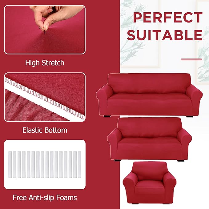 Peryiter 3 Pcs Couch and Loveseat Covers Set Sofa Cover