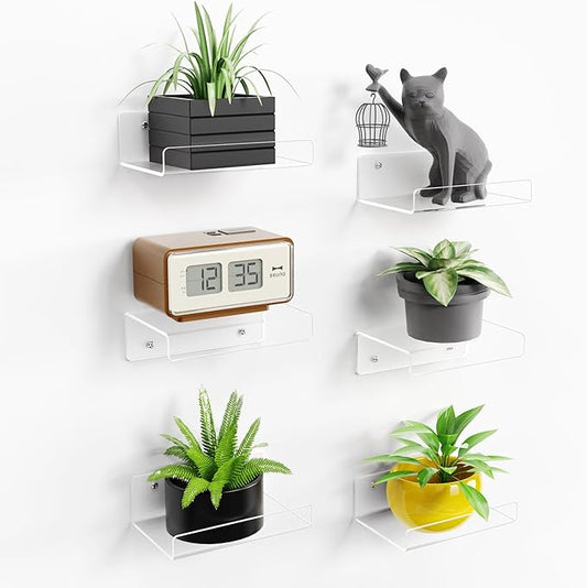 upsimples 6 Pack 6x4 Inches Acrylic Small Shelves, Floating Shelves