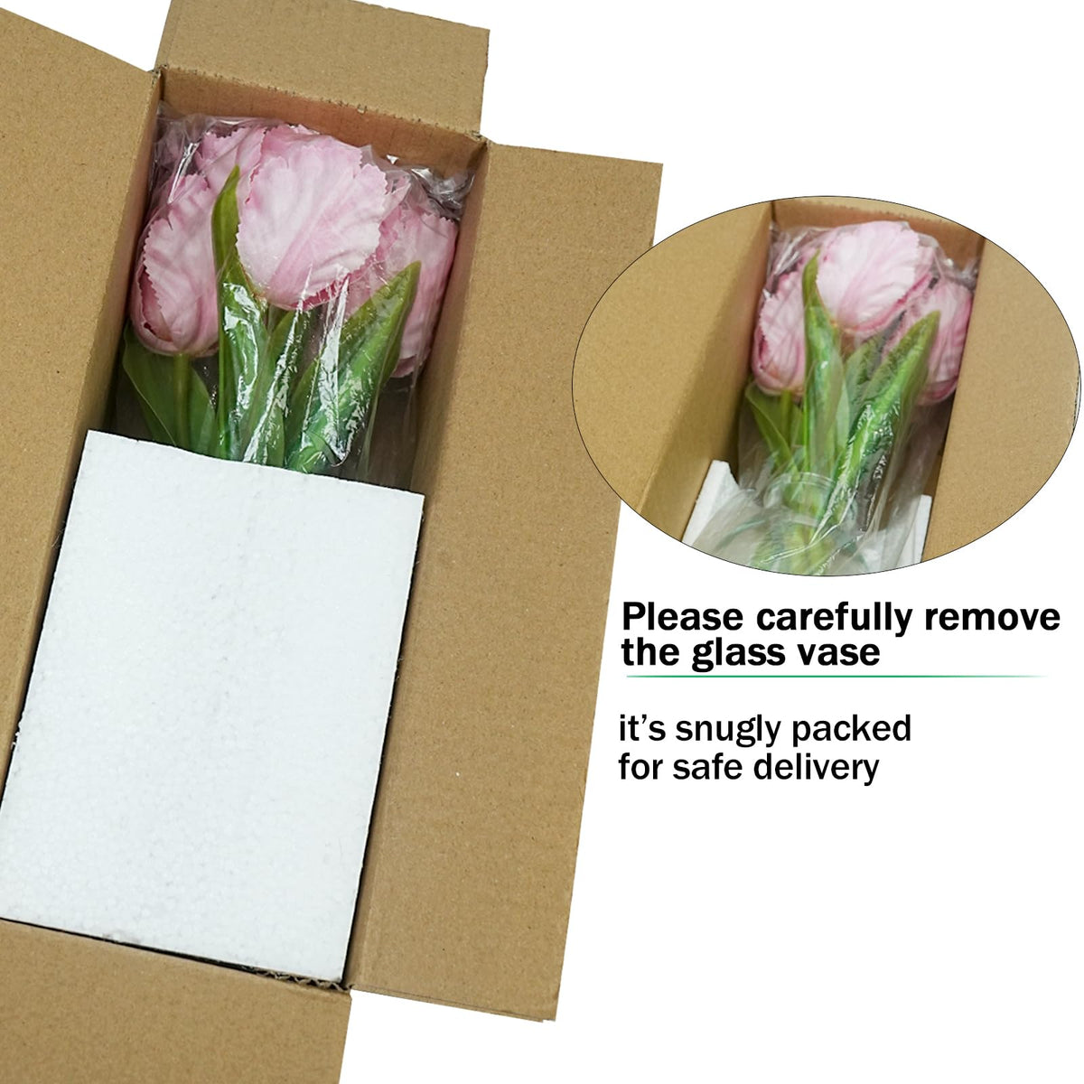 EVERLNESTIO 3D Printed Real Touch Artificial Flowers with Vase, 5 Pcs Pink Parrot Tulips Arrangement, Ruffled Edges Silk Tulip Floral Centerpieces for Dining Table, Home Office Aesthetic Room Decor
