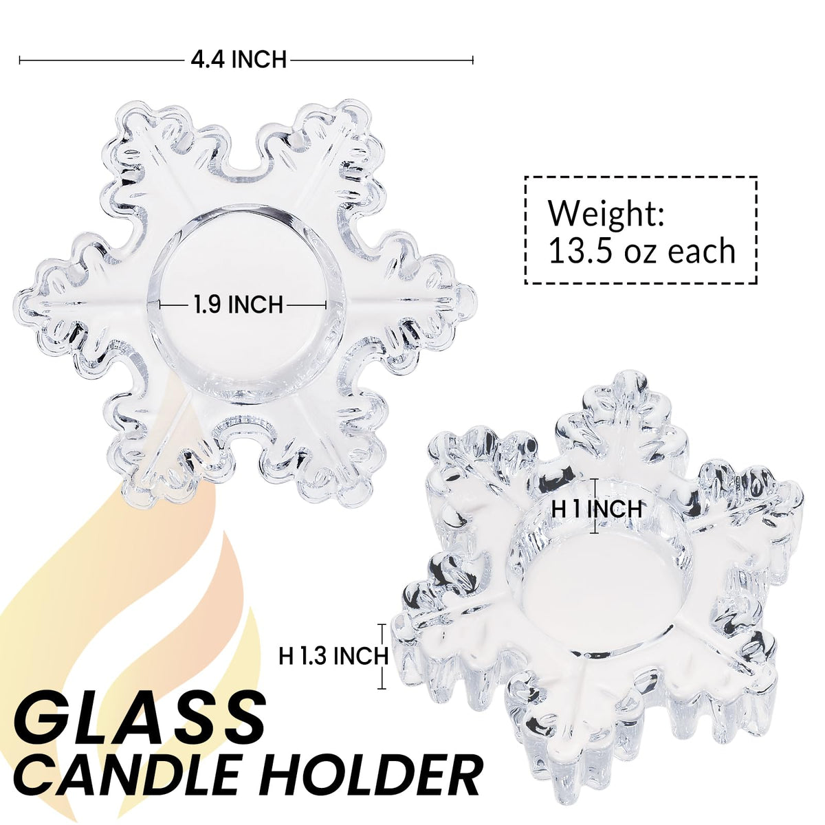 Aglary Snowflake Tealight Holders Set of 4 – Clear Glass Votive Candle Holders for Table Decor, Winter Wedding Centerpiece, Christmas Party Supplies