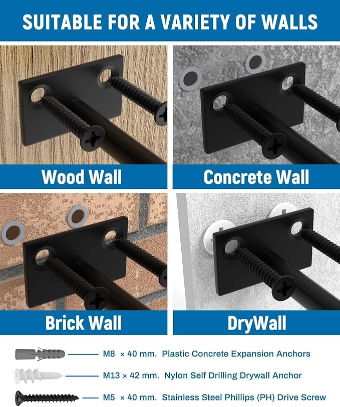 LEOPO Black 20-Pack 8 inch Floating Shelf Brackets, Hidden Shelf Bracket