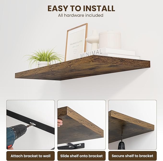 Dreamland 36" Floating Shelves for Wall, Wall-Mounted Shelves for Bedroom