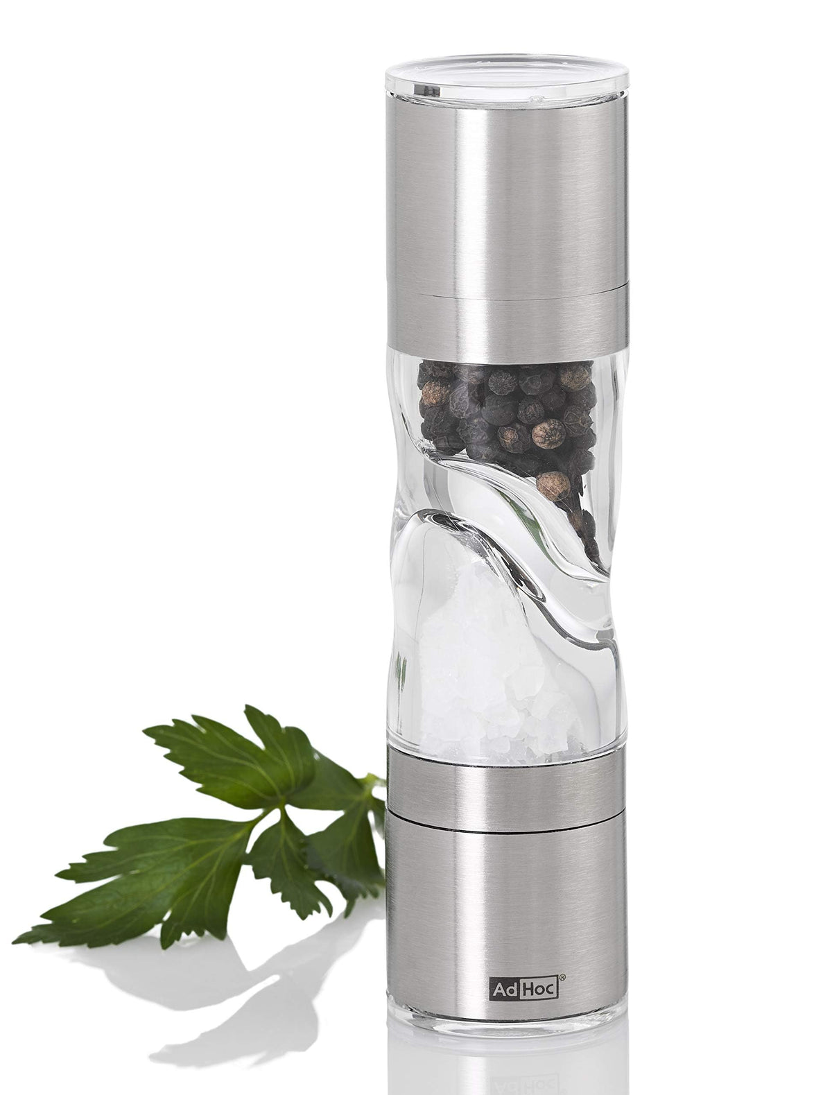 AdHoc Mini Duo Salt and Pepper Mill - Salt & Pepper Grinders with Ultra-Sharp Grinding Mechanisms - Refillable Mills & Spice Shakers with Adjustable Grinding - Stainless Steel/Acrylic
