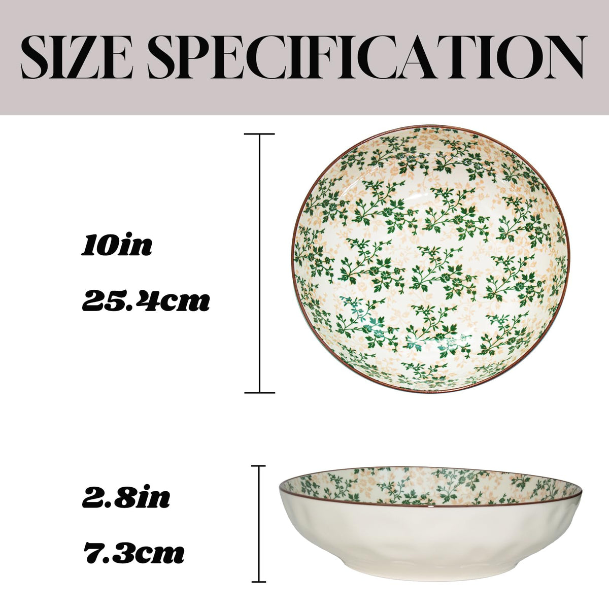 Ronanemon Large Serving Bowls, 78 Oz Extra Large Salad Bowl, Green Floral Pattern Design Decorative Bowls for Salad, Fruit, Pasta and Dinner, Serving Dishes for Party, Dishwasher & Microwave Safe
