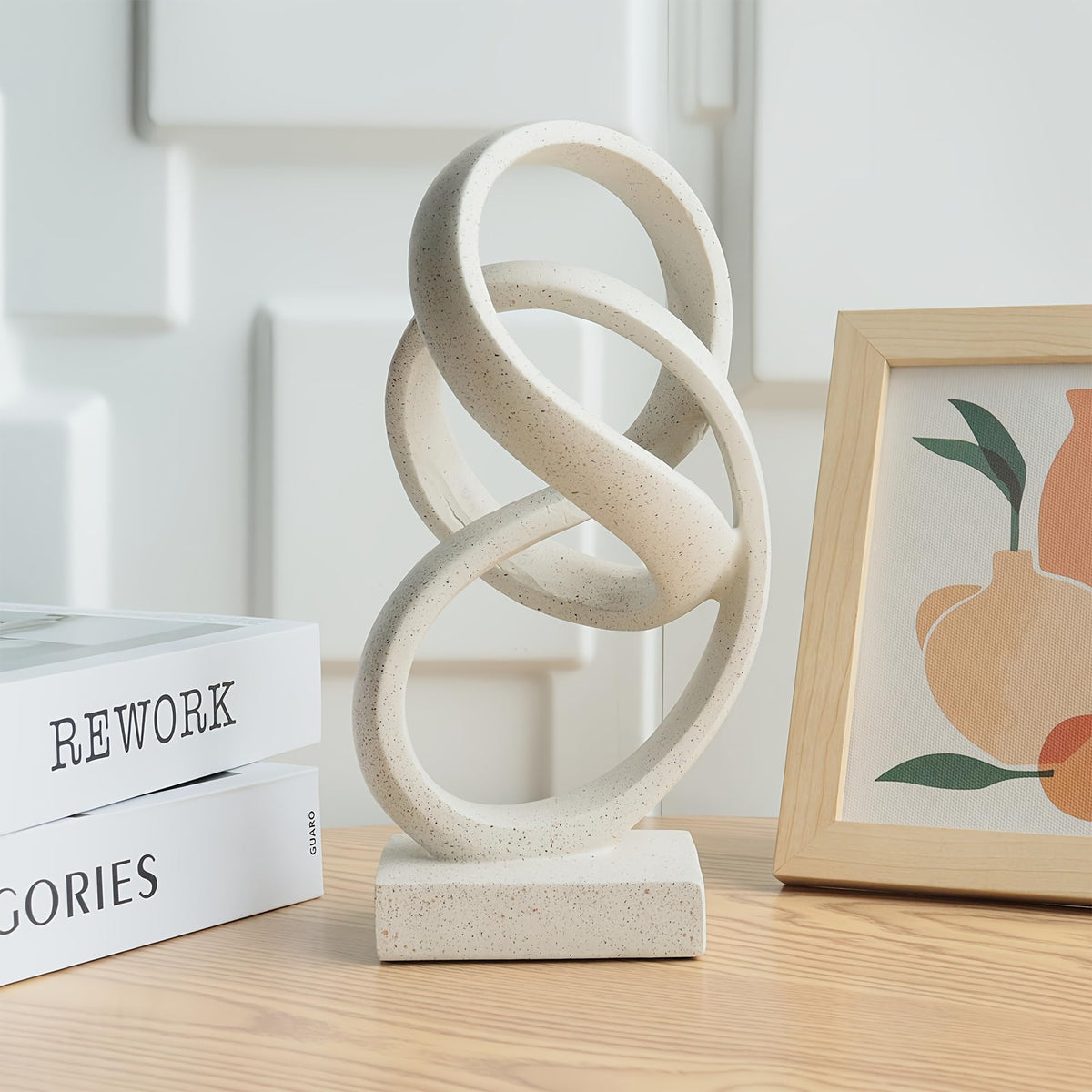 LAIKEARTS 10" Modern Abstract Ribbon Decorative Sculpture, Knot Sculptures,Home Decor,Coffee Table Statues,Dining Living Room Desk Decor（White）
