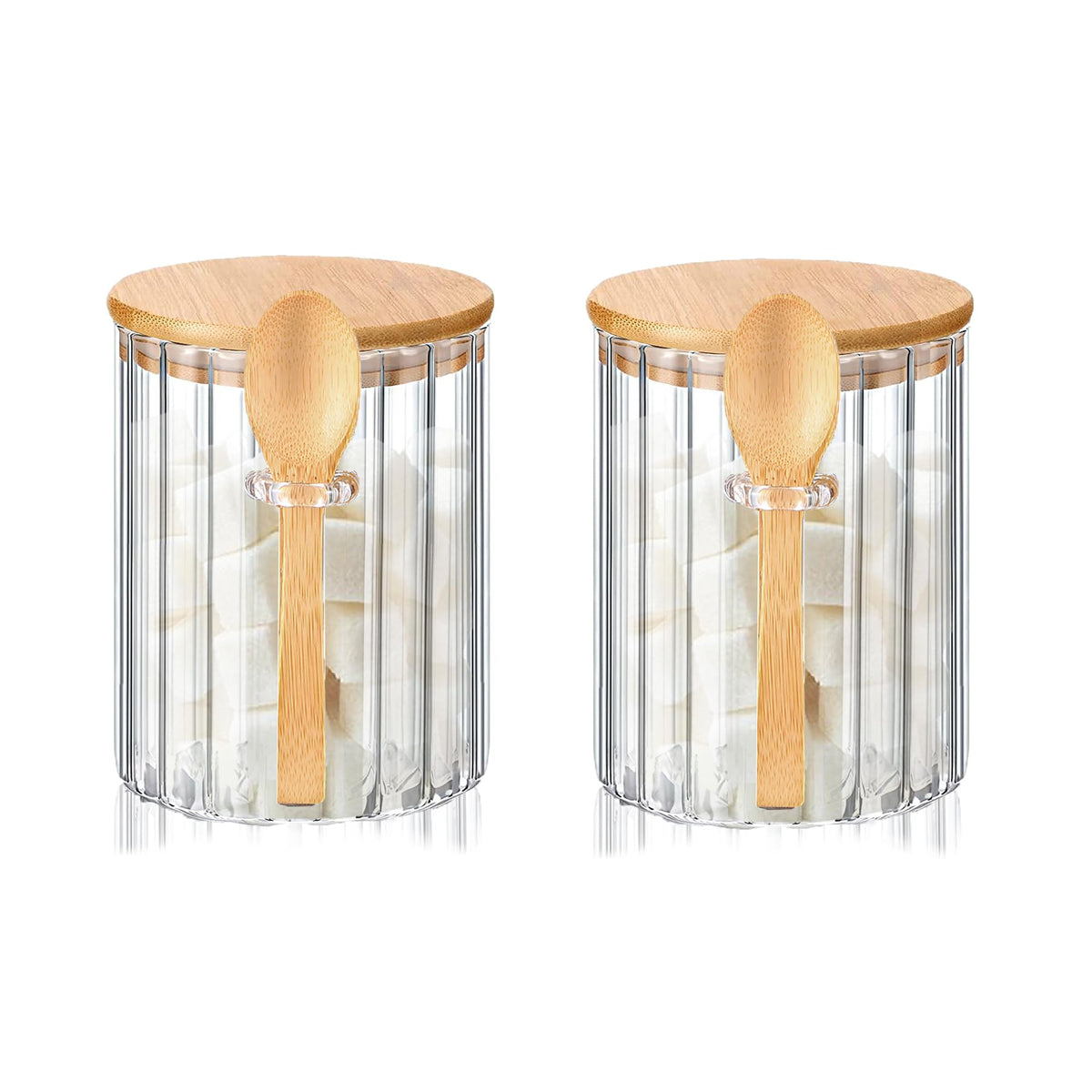 Glass Jar Sugar Container with Bamboo Spoons Lids 16 oz Sugar Bowl Coffee Bar Food Storage Jar Cereal Nuts Salts Coffee Tea Flour Sugar Container Spice（2Pack）