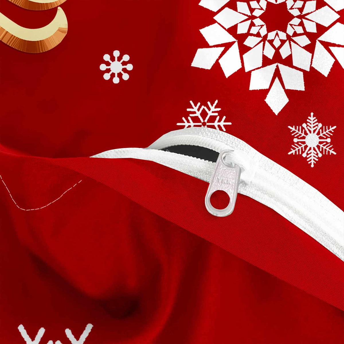 Nanko Christmas Duvet Cover Queen Size, 3pc Red Deear Gold Tree and Snow Pattern Printed Microfiber Bedding Comforter Cover Set, Soft Quilt for Women Men Winter Ded Decor 90x90 inch
