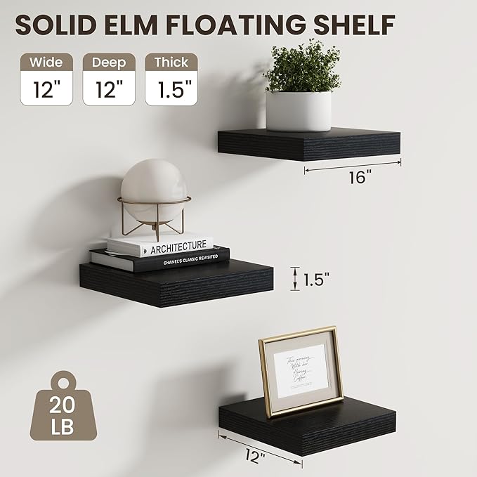 Dreamland Floating Shelves for Wall, Small Deep Floating Shelf Square Wall Shelf