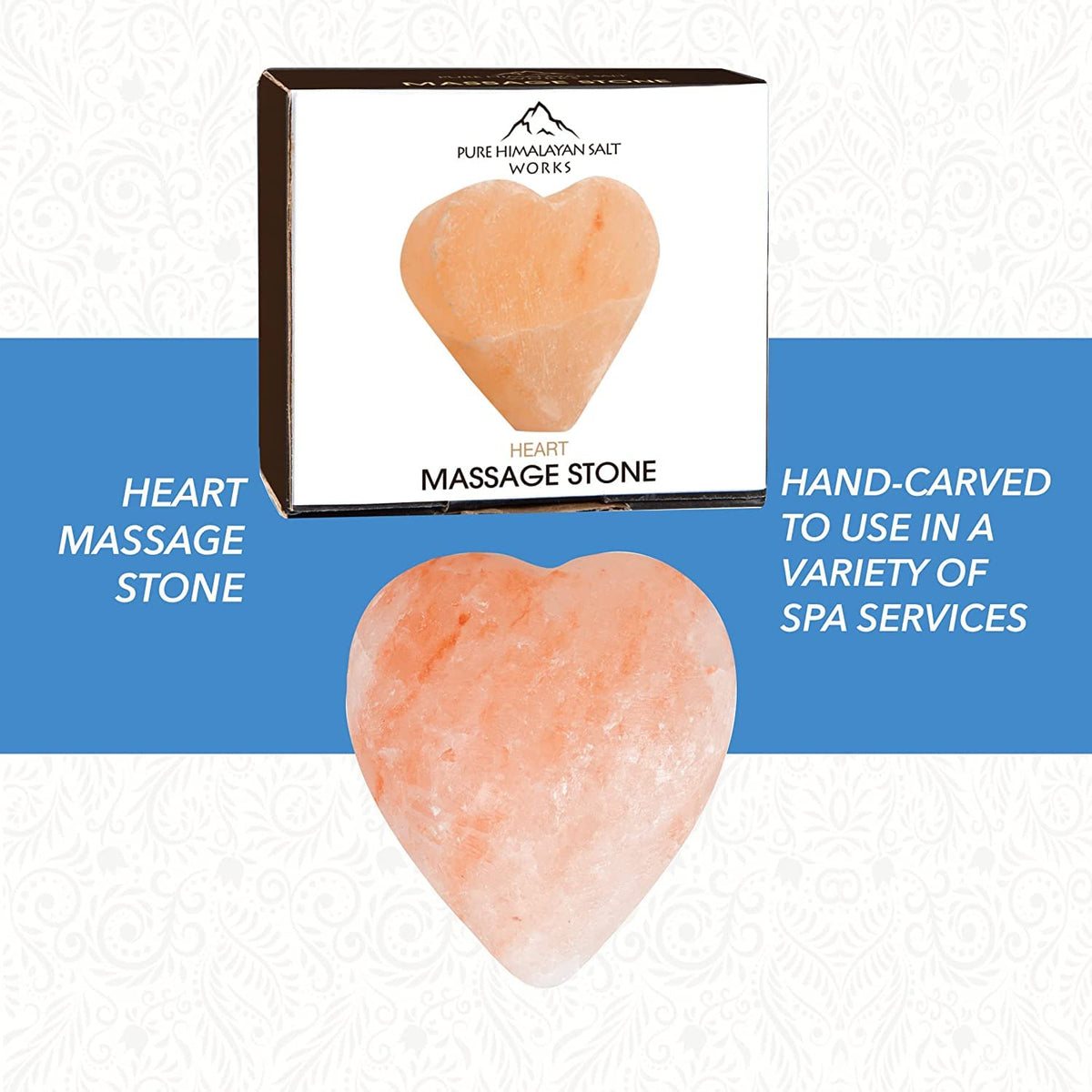 Pure Himalayan Salt Works Heart Massage Stone, Pink Crystal Hand-Carved Stone for Massage Therapy, Deodorant and Salt and Sugar Scrubs, 2.75” W x 3” H x 1.5” D