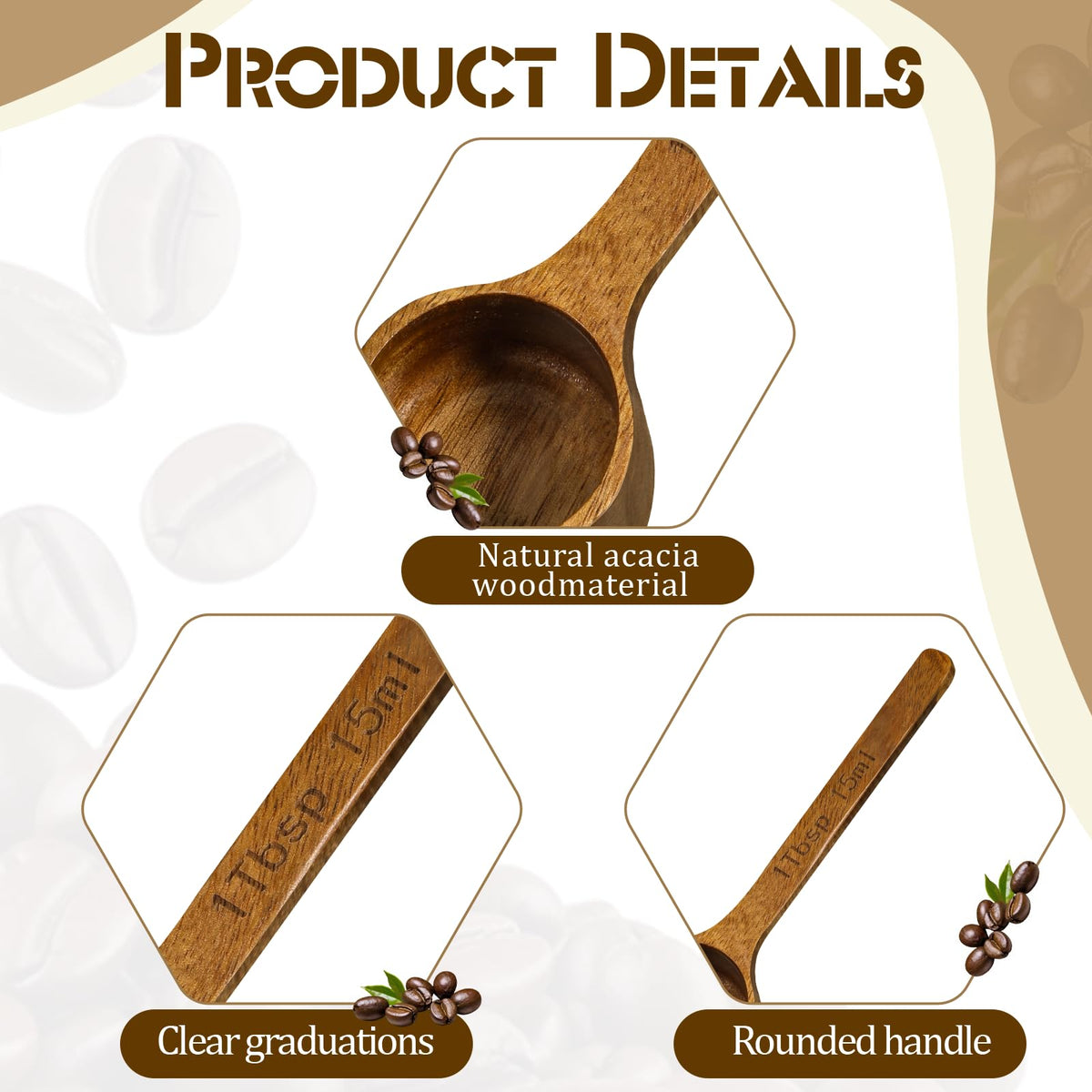 8 Pcs Wooden Measuring Scoops, 15ml/1Tbsp Wooden Scoops for Canister Jars, Acacia Wood Coffee Ground Measure Scoop Set, Kitchen Accessories for Coffee Beans Tea Sugar Bath Salt Washing Powder